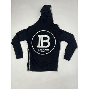 BALMAIN Logo-Print Cotton-Hoodie Black S